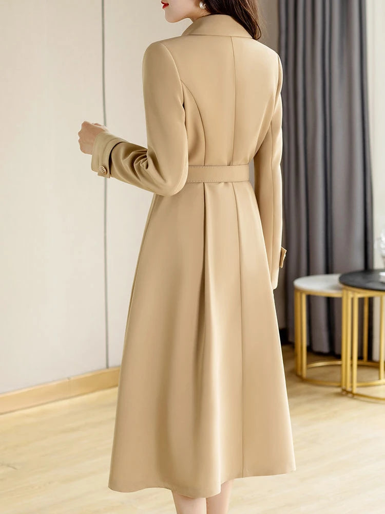 Elegant long-sleeved double-breasted and high-quality dress Khaki / S Elegant long-sleeved double-breasted and high-quality dress Khaki / S