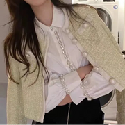 Shirts Women Long Sleeve White Shirts Woman Rhinestones Tops  Camisas De Mujer Women Button Up Shirt