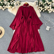 High quality multi color high neck long sleeve elegant long dress