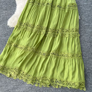 Luxury Long Dresses 2 Piece Sets Women Summer Holiday Hollow Out Crop Tops Elastic Waist Maxi Skirts Suits A Line Party Vestidos