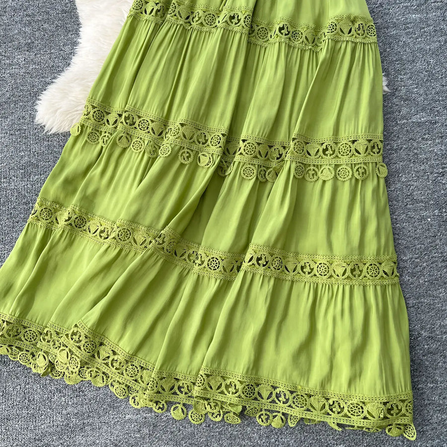 Luxury Long Dresses 2 Piece Sets Women Summer Holiday Hollow Out Crop Tops Elastic Waist Maxi Skirts Suits A Line Party Vestidos