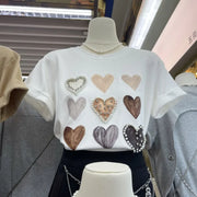 High Quality Pearl Heart Shape Cotton Short Sleeve T-shirt