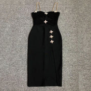 Sexy Strap Diamond Crystal Sequin Hollow Out Sleeveless Bandage Bodycon Dress High Quality