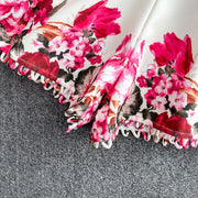 Fashion Spring Runway 2 Piece Sets For Women Turn Down Collar Floral Print Blouse And Shorts Suit Office Lady Outfits
