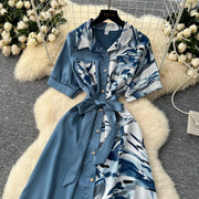 Chic Single Breasted Spliced Elegant Korean Fashion Fairy Sexy High Waist Vestidos Summer High Street Women Vacation