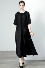 High Quality Printed Round Neck Lace Up Belt Maxi Pleated Long Dress