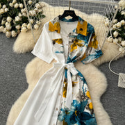 Chic Single Breasted Spliced Elegant Korean Fashion Fairy Sexy High Waist Vestidos Summer High Street Women Vacation