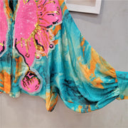 High Quality Batwing Sleeve Loose Fit Floral Embroidery Sequined Shirts