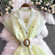 Summer Women Printed Long Dress Beach Vacation Notched Collar Single Breasted Short Sleeve A-Line Maxi Vestidos Female Robe