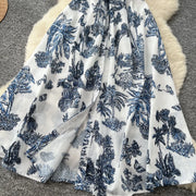 Dress Women Long Dresses High Waist Vestidos Polo Collar Short Sleeve Elegant Splice Y2k Streetwear Work Party Night Print