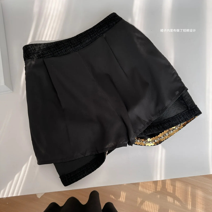 Small fragrance female high-grade single-breasted short coat temperament high-waist skirt two-piece