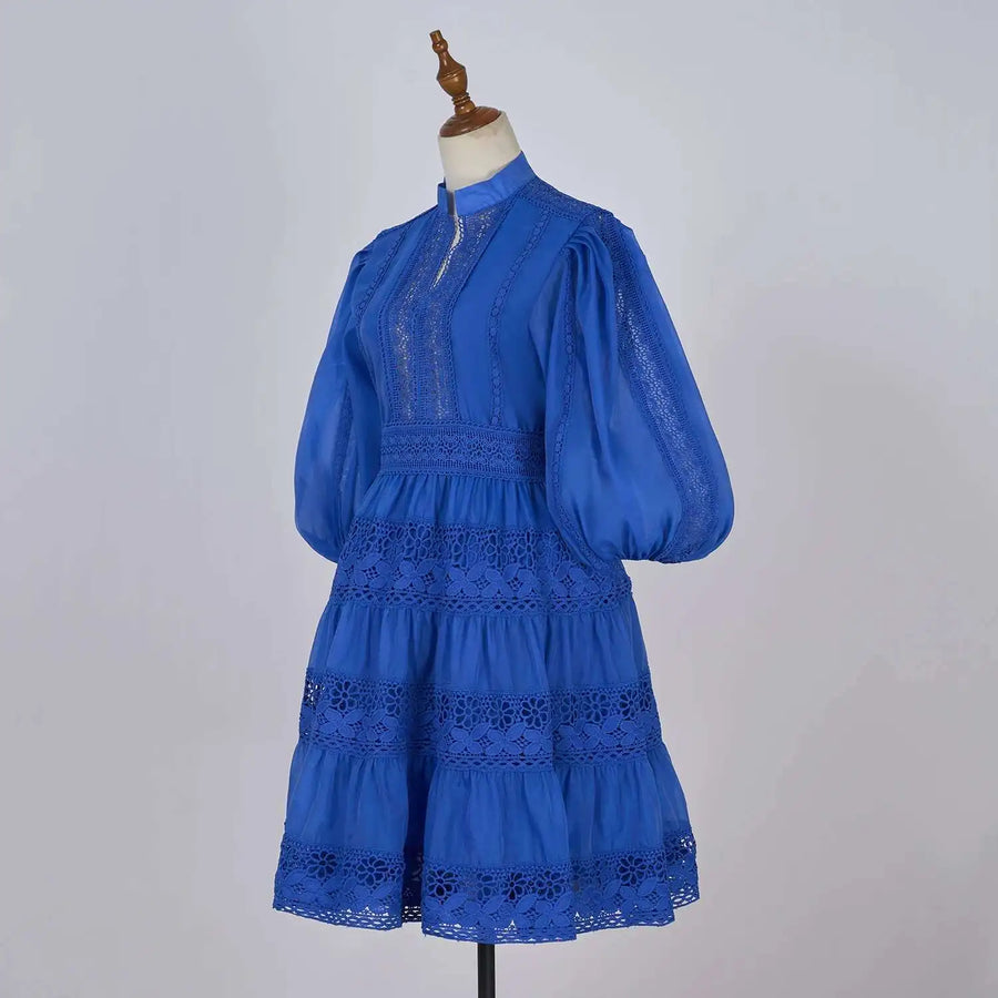 Quality Organza Midi Hollow Out Dresses Women's Half Sleeve Summer Embroidery Lace Evening Party Short Dress Shirt Lady