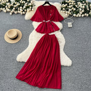 Chic Elegant Three-dimensional Ruched slim chain casual Sexy Evening Fashion fairycore women clothing Two Piece Set