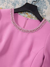 Elegant three-quarter sleeve dress, high quality crystal diamonds