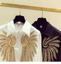 High-end embroidered sequin long-sleeved shirt
