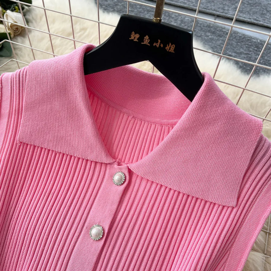 SINGREINY 1950s Ribbed Knit Dress Sleeveless Lapel Belt French Ins Chic Spring Summer Celebrity Style Feminine A-line Long Dress