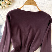 Women Elegant Office Two Piece Sets Autumn Winter Long Sleeved Standing Neck Sweater Top High Waist Slim A-line Long Skirt Suits