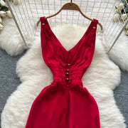 Elegant Satin V-neck Chic Straps Sexy Sleeveless Hotsweet Slim Slip Long Dresses Vintage High Street Women Clothing