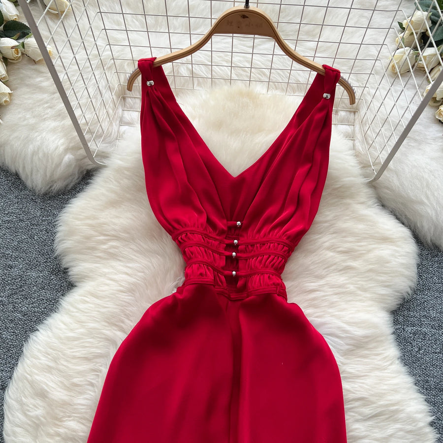 Elegant Satin V-neck Chic Straps Sexy Sleeveless Hotsweet Slim Slip Long Dresses Vintage High Street Women Clothing