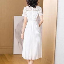 High quality round neck short sleeve solid white dress