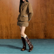 Autumn two-piece tweed set: long-sleeved short jacket + A-line mini skirt