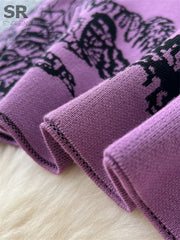 Jacquard Knitting Two Pieces Suits Women Long Sleeve O Neck Sweater+Wide Leg Pants Autumn Winter Warm Loose 2pcs Sets