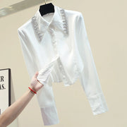 High Quality Long Sleeve Diamond Lapel Chiffon Shirt