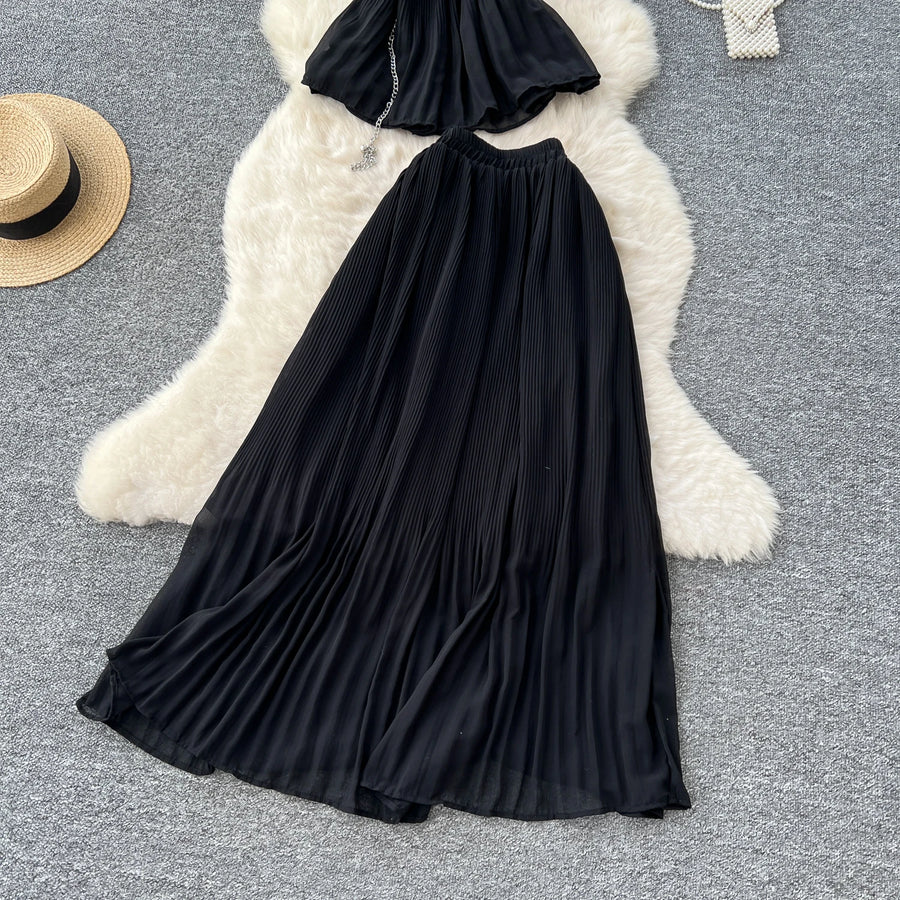 Chic Elegant Three-dimensional Ruched slim chain casual Sexy Evening Fashion fairycore women clothing Two Piece Set
