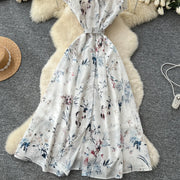 Dress Women Long Dresses High Waist Vestidos Polo Collar Short Sleeve Elegant Splice Y2k Streetwear Work Party Night Print