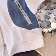 2024 Summer New Stitched Zipper T-shirt top Female Set Elegant Women's Jeans Casual Blouse Two Piece Set Ladies Tracksuits big
