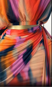 Women's Tie-Dye Print Set Ruched Short Sleeve T-Shirt and Stacked Mini Skirt 2 Piece Outfit