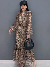 New High Quality Long Sleeve Leopard Print Chiffon Dresses