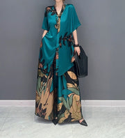 High Quality Print Long Blouse + Straight Pants Long Two Piece Sets