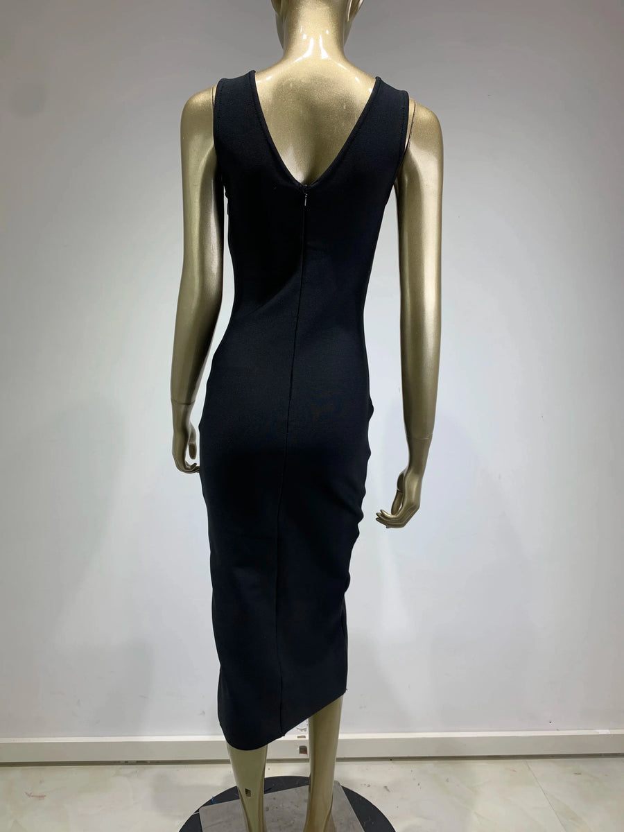 High Quality Diamond V Neck Sexy Bodycon Midi Dress