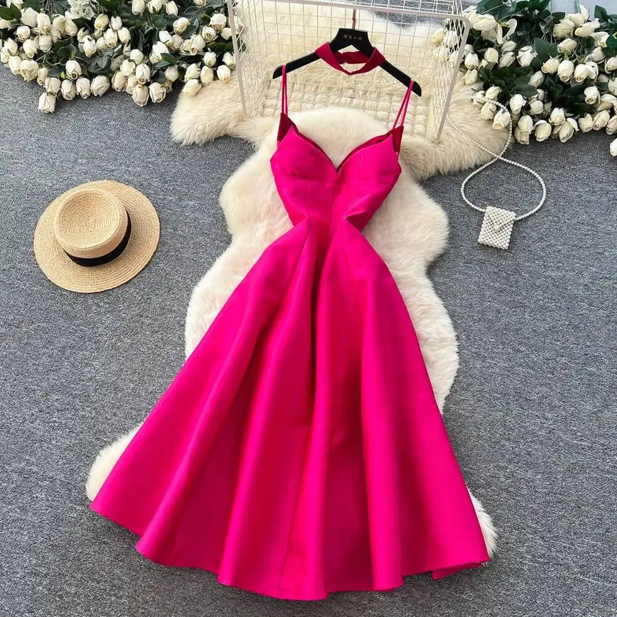 High-waisted, plain A-line formal dresses with thin straps, high quality