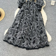 Women Long Dress Dresses Ruffles Vestidos V Neck Lantern Sleeve Elegant Splice Y2k Streetwear Hollow Out Tight Waist Work Party