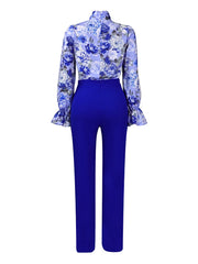 Two Piece Set Printed Blouse, High Waist Pants High Quality