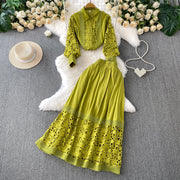 Skirt Sets Women Clothing Temperament Two Piece Set Patchwork Lace Blouses High Waist Hollow Out Long Skirts Suit Summer Outfits
