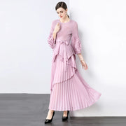 Miyake Spring Women's Clothing French Light Luxury Temperament Elegant Pleated Clothes Two-piece Set  Irregular Skirt 2025