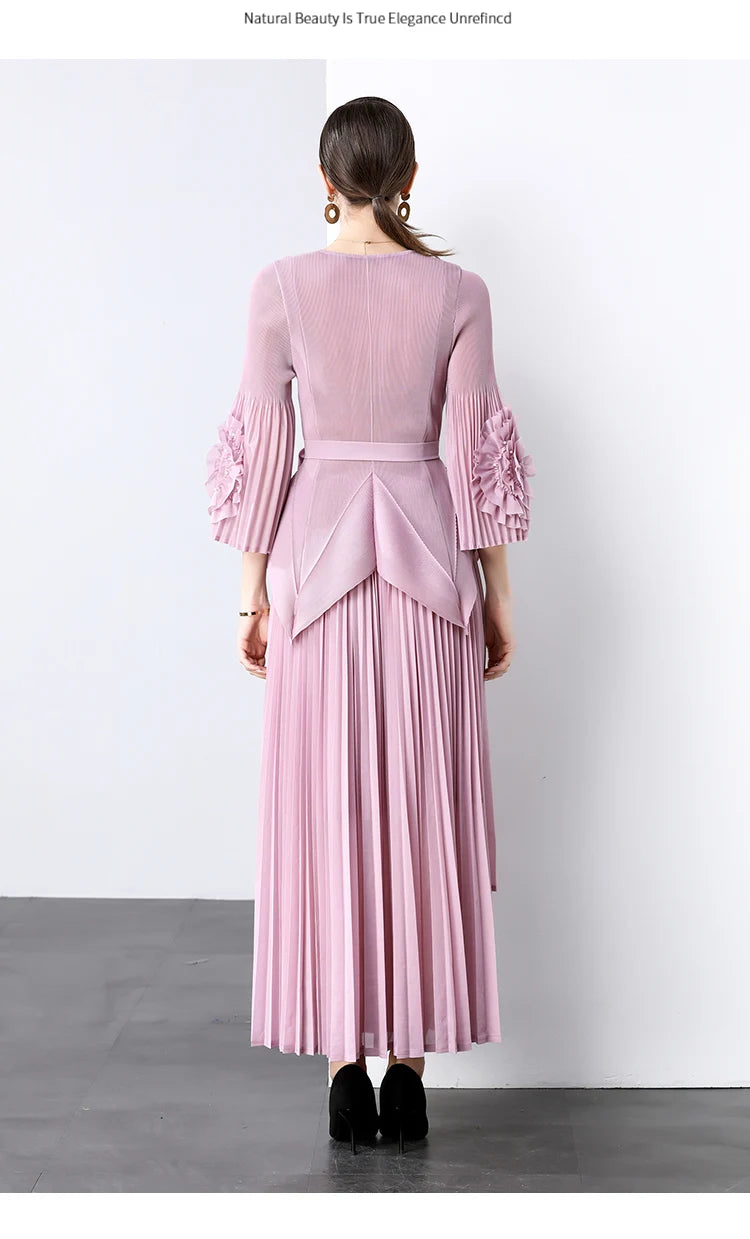 Miyake Spring Women's Clothing French Light Luxury Temperament Elegant Pleated Clothes Two-piece Set  Irregular Skirt 2025