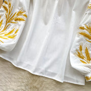 Retro Ethnic Heavy Embroidery Belted round Ne Lantern Sve irt Women Loose Casual Top Faionable Base irt