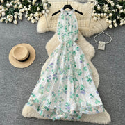 Summer Women's Halter Sleeveless Holiday Dress Luxury Sequins Beading 3D Embroidery Flower Elegant Pearl Belt Party Vestidos