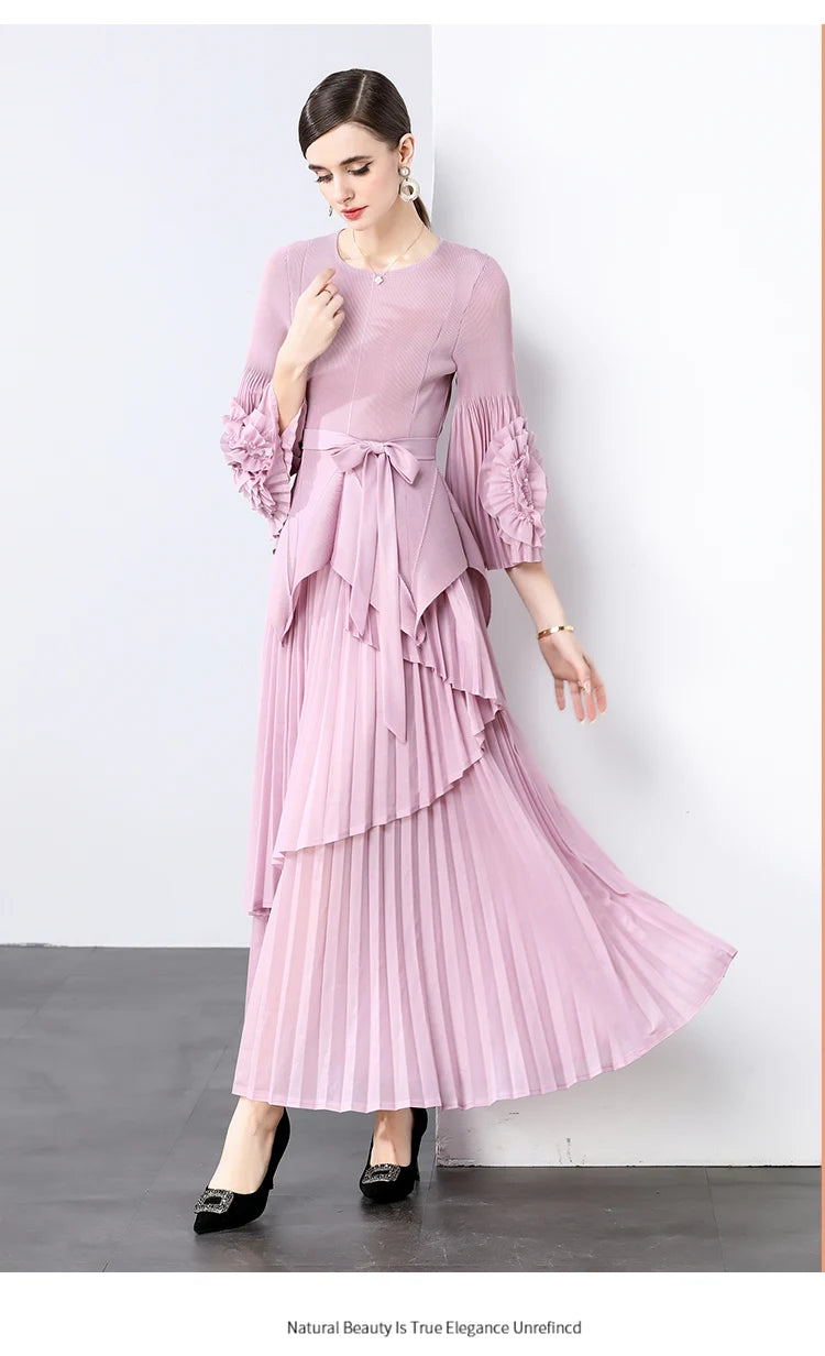 Miyake Spring Women's Clothing French Light Luxury Temperament Elegant Pleated Clothes Two-piece Set  Irregular Skirt 2025