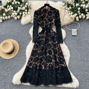 Chic vintage Hook flower hollow lace long sleeve Elegant Fairy korean fashion autumn Party women clothing