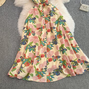Elegant Vintage Office Long Dress Women Summer V Neck Sleeveless Print Floral Luxury Dress Evening Party Birthday Dresses