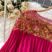 Floor Length Formal Evening Luxury Dress Women Summer Autumn See Through Crochet Crystal Beaded Long Sleeve Maxi Chiffon Dresses