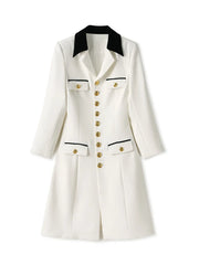 Autumn Fashion Office Lady Blazer Dresses for Women  White Long Sleeve Single Breasted Vestidos Elegant Business Robe