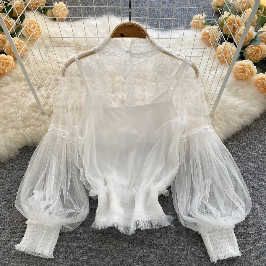 High quality vintage lace puff long sleeve blouse with a High quality vintage lace puff long sleeve blouse with a