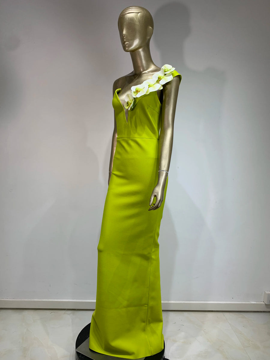 bandage dress High Quality One Shoulder Green Neon Flower Bodycon Body ETERNA bandage dress High Quality One Shoulder Green Neon Flower Bodycon Body ETERNA