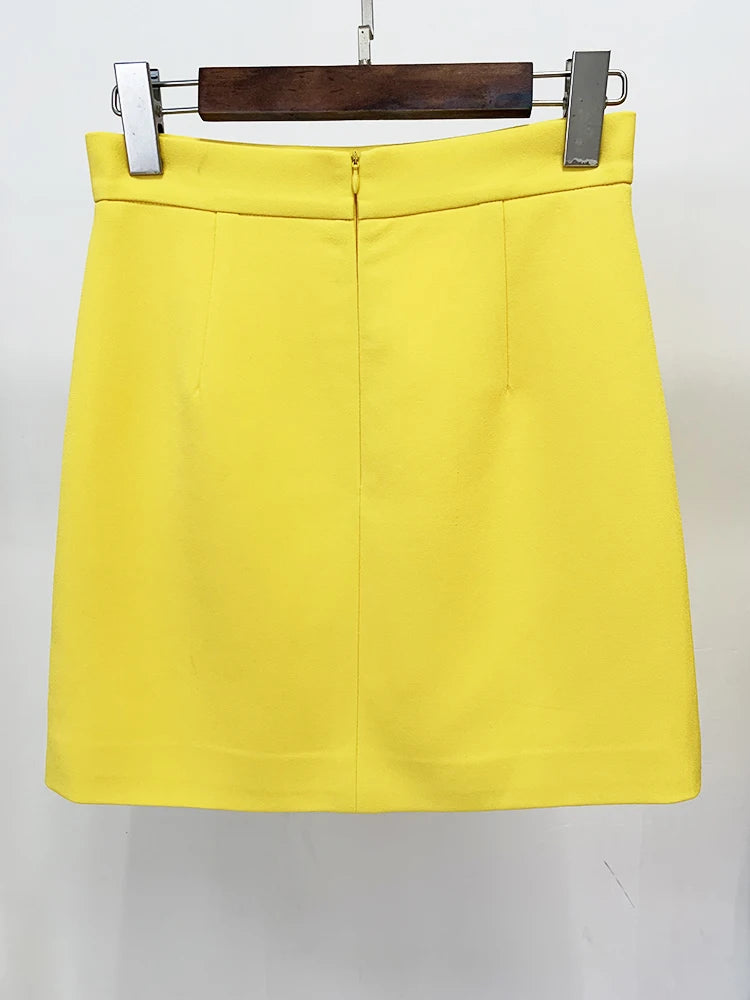 HIGH STREET Newest Designer Runway Suit Set Women's Stand Collar Zip Back Cropped Tops Mini Skirt Set 2pcs